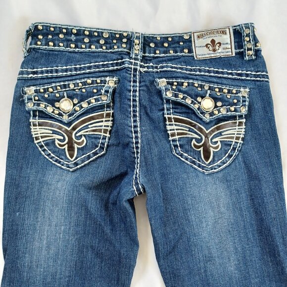 Miss Chic Jeans Bootcut Embellished Studded Rhinestones Lowrise MC1609C Size 5 - Picture 5 of 13